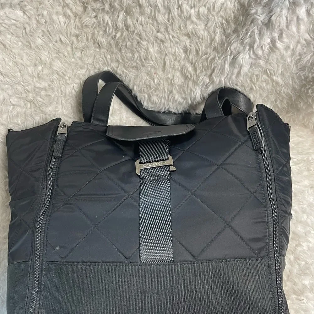 Paper Clip Black Nylon Quilted Large Diaper Bag silver tone hardwares.